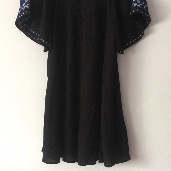 Blue Rain Boho Embroidery Embroidered Tassel Tie Neck Peasant Dress - Picture 11 of 11